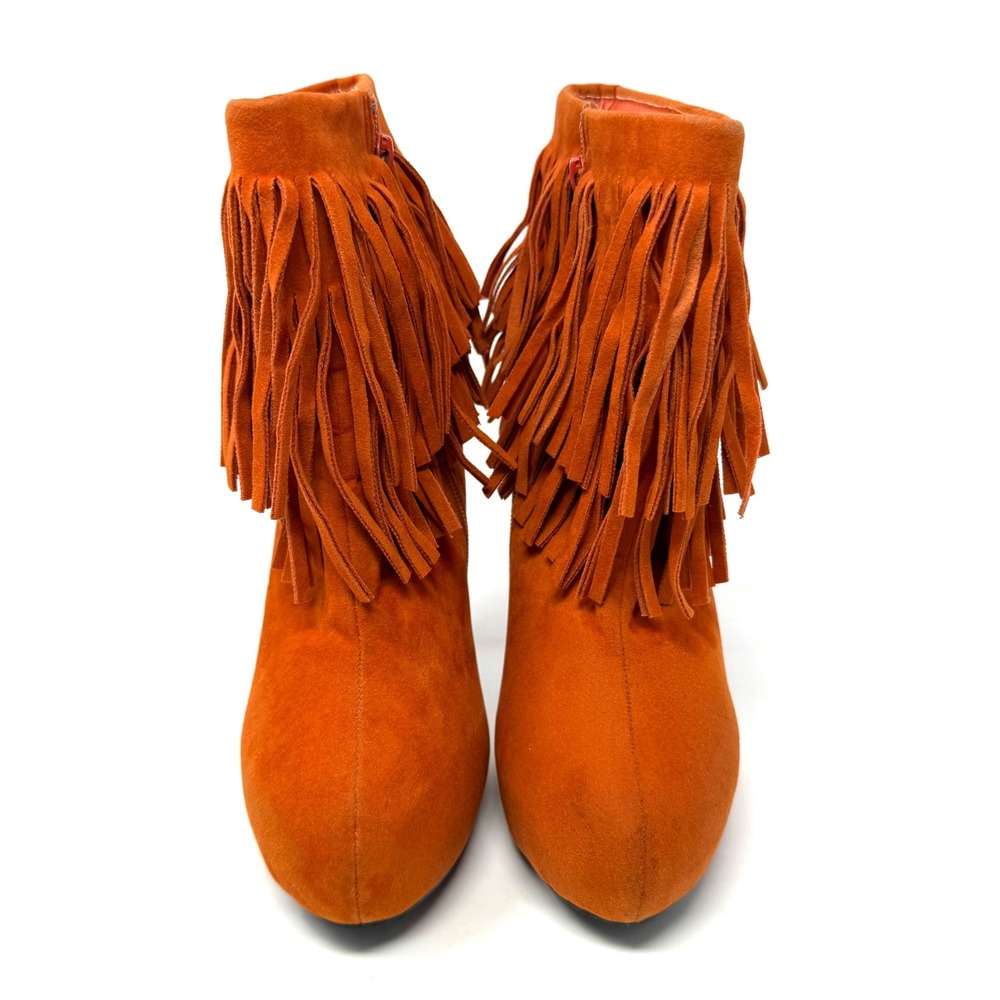 Delicacy Orange Faux Suede Fringe Stiletto Heel Ankle Boots Women's‎ Size 7 - Picture 2 of 12